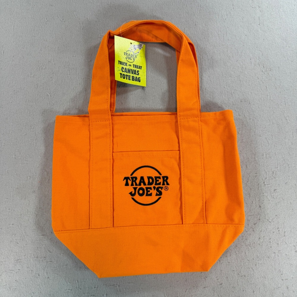 Trader Joe's Trick-or-Treat Mini Canvas Tote Orange Black Logo New